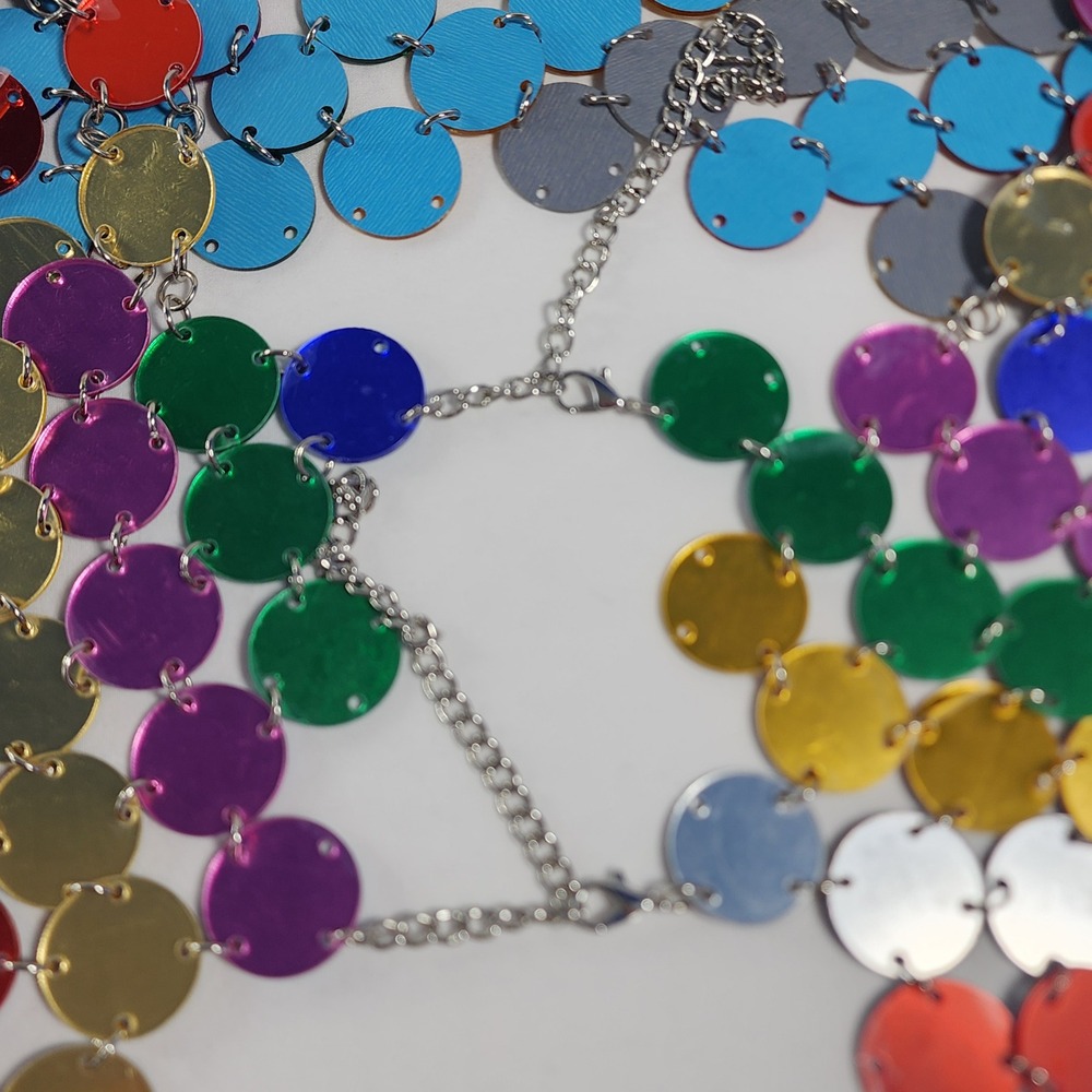 Rainbow Sequin Disc Silver Chain Adjustable Crop … - image 4